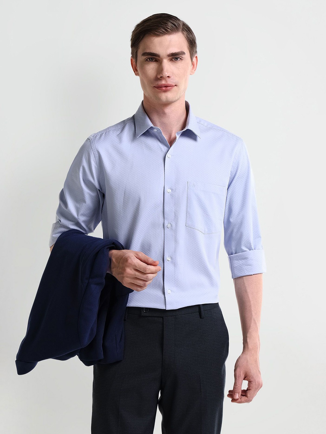

Arrow Men Classic Spread Collar Solid Cotton Formal Shirt, Blue