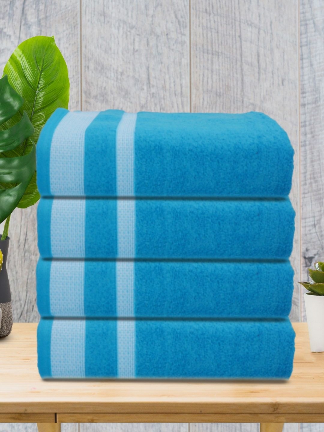 

Aura Blue & White 4 Pieces Striped Cotton 400 GSM Bath Towels