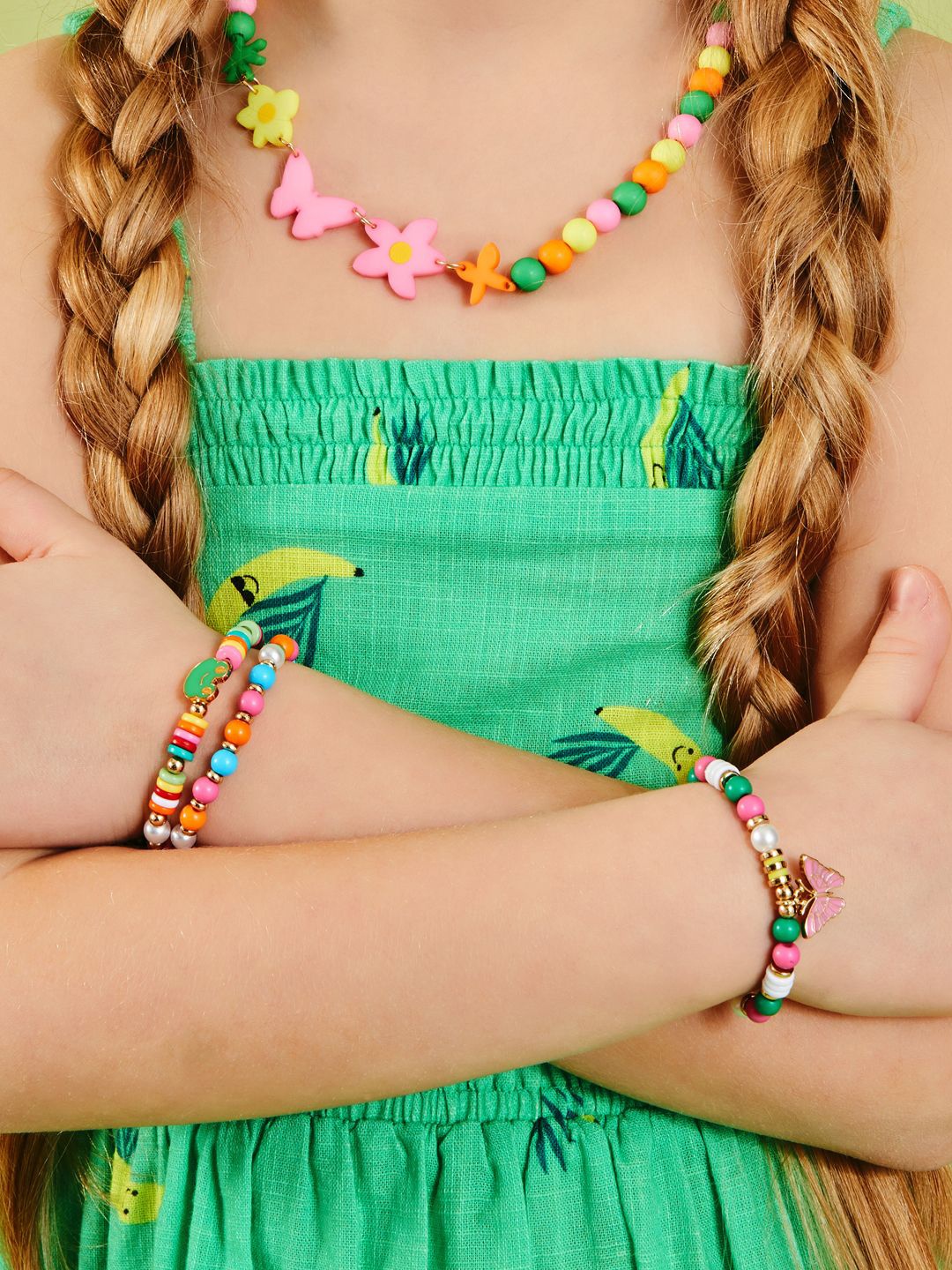 

Accessorize Girls Set Of 3 Beaded Elasticated Bracelet, Green