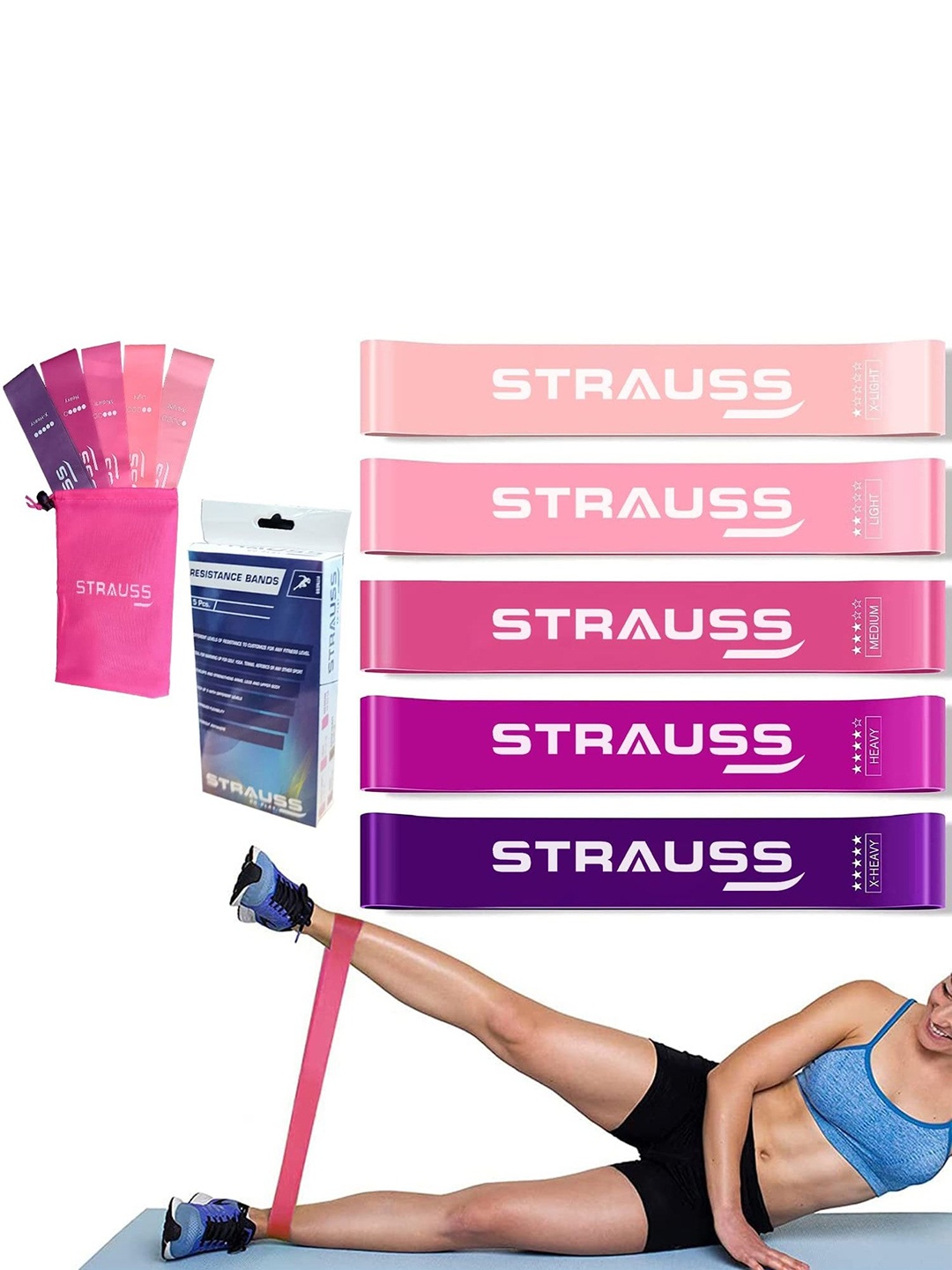 

STRAUSS Set Of 5 Resistance Loop Bands, Pink