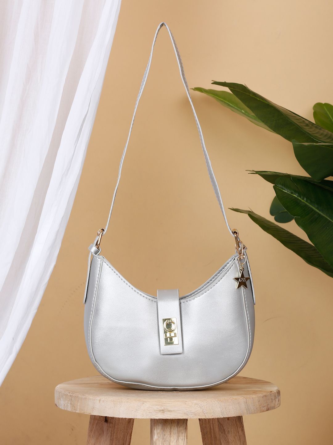 

Apsis PU Half Moon Shoulder Bag, Silver