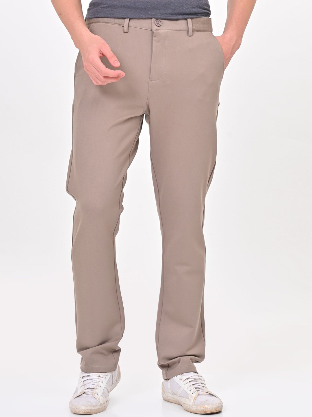 

POE Men Smart Slim Fit Chinos Trousers, Khaki