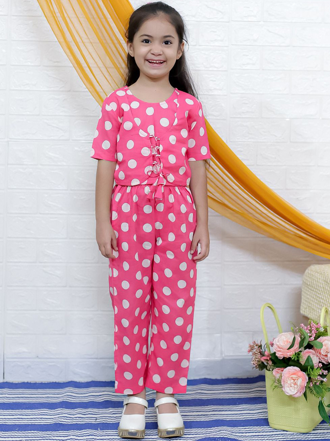 

UNBIND Girls Printed Pure Cotton Top With Trousers, Pink