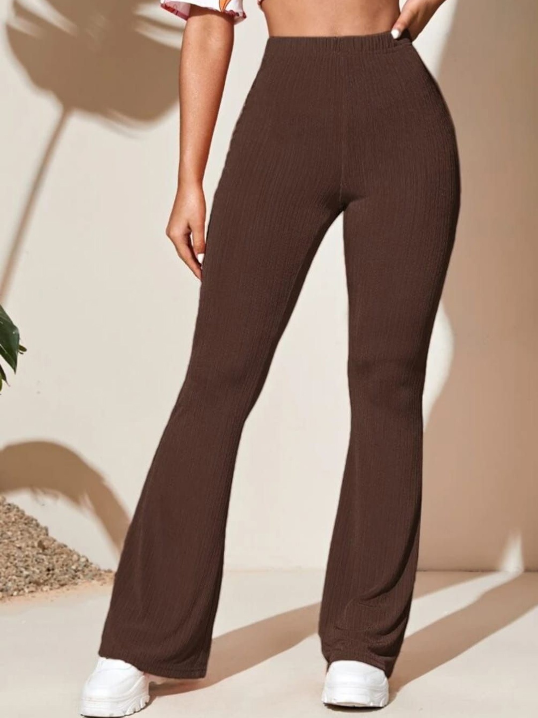 

BROADSTAR Women Smart Flared High-Rise Easy Wash Trousers, Brown