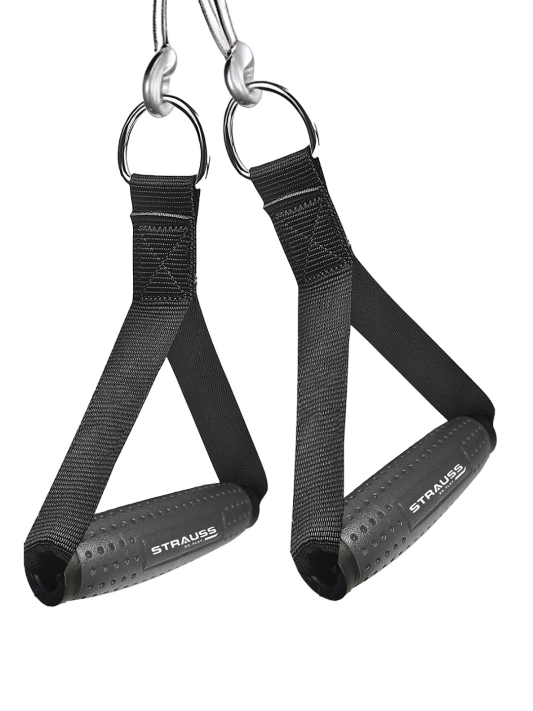 

STRAUSS Pack Of 2 Heavy Duty PVC Resistance Band D Shaped Handles, Black