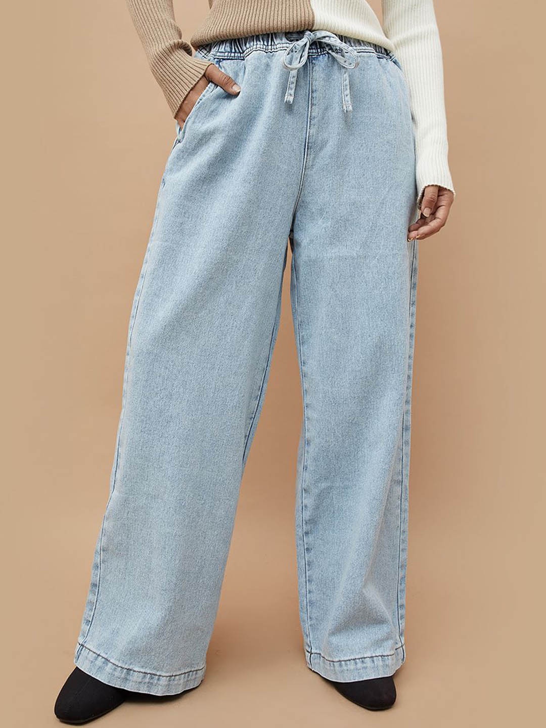 

Ginger by Lifestyle Women Wide Leg Pure Cotton Jeans, Blue