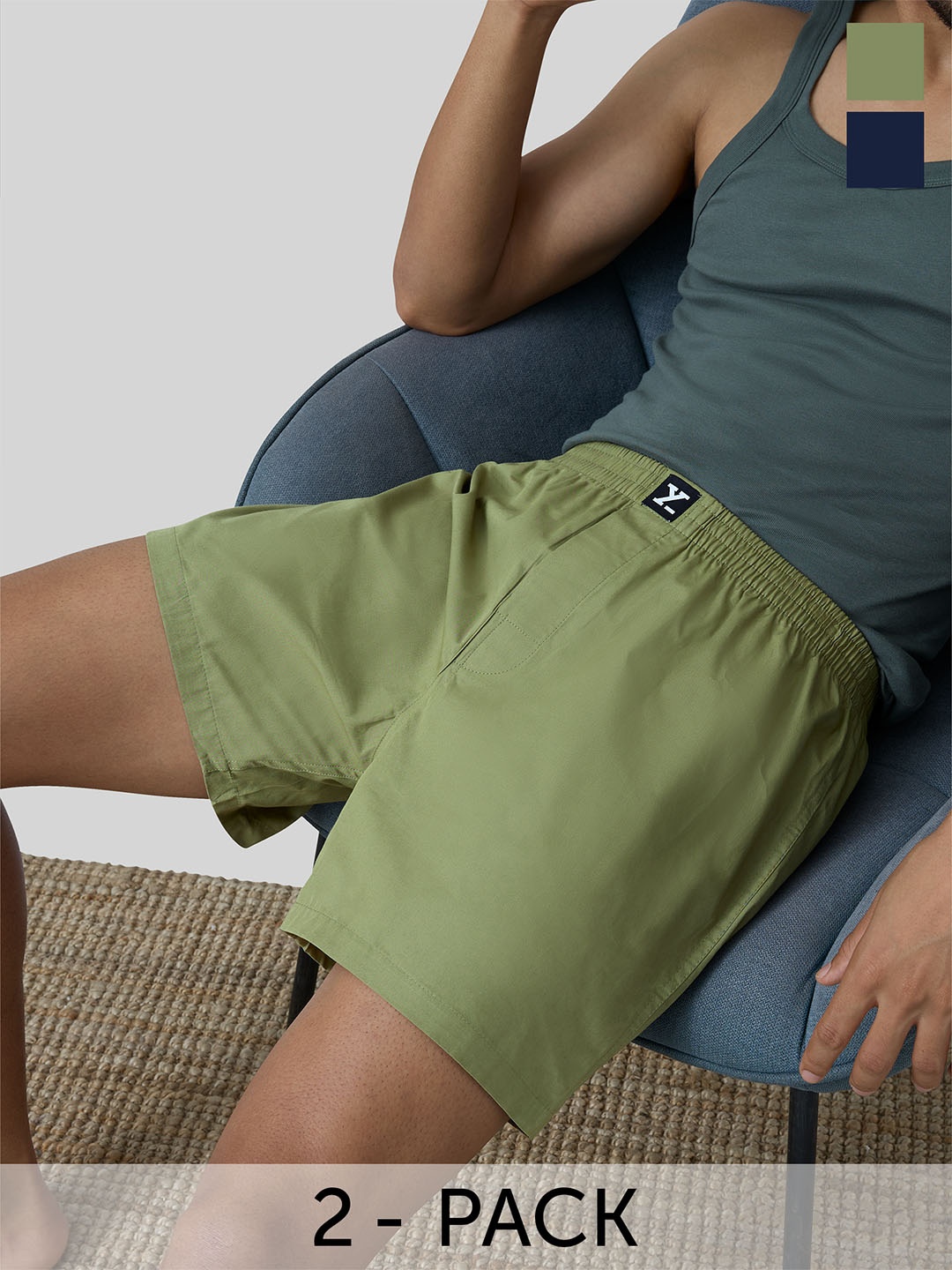 

XYXX Men Pack Of 2 Pure Cotton Anti-Roll Boxers, Blue