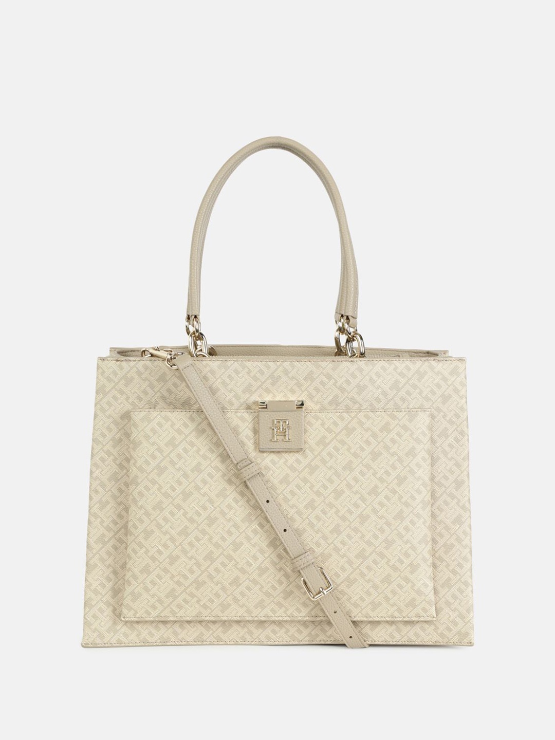 

Tommy Hilfiger PU Structured Tote Bag with Quilted, Beige