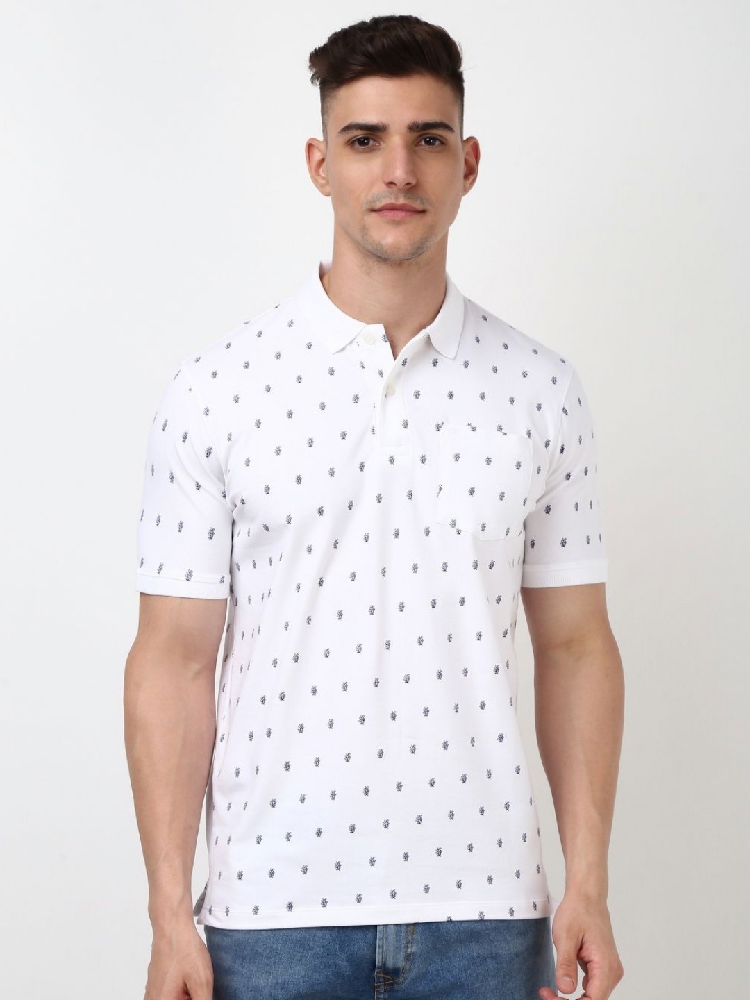 

Peter England Men Conversational Printed Polo Collar Cotton T-Shirt, White