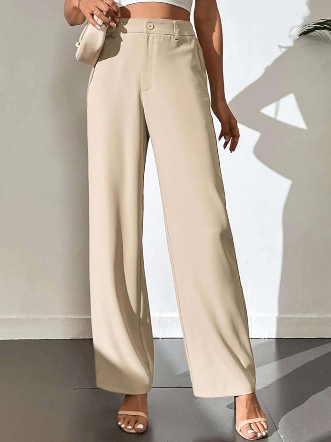 

Next One Women Smart High-Rise Easy Wash Trousers, Beige