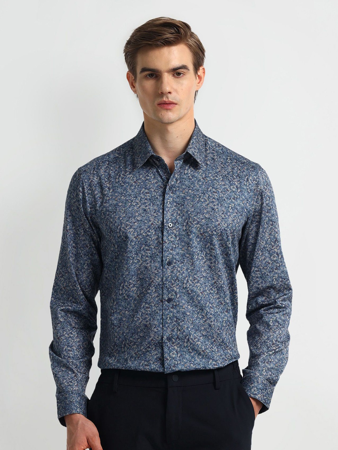 

Arrow Men Classic Spread Collar Micro Ditsy Printed Cotton Formal Shirt, Blue