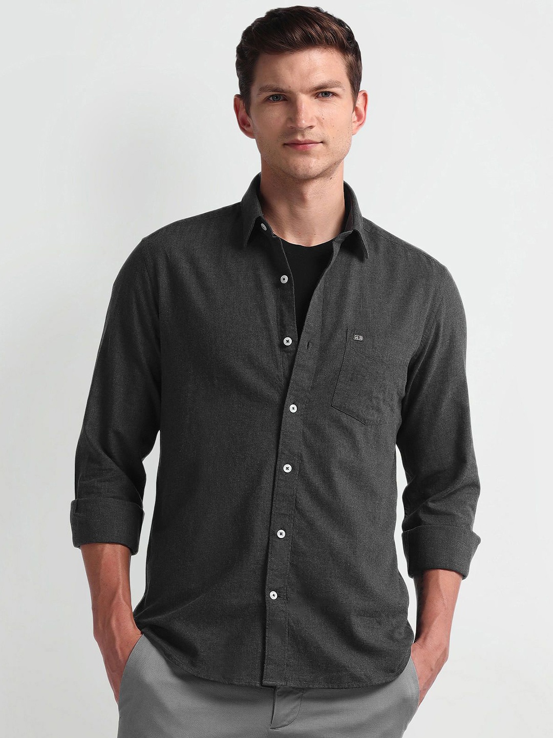 

Arrow Sport Men Smart Spread Collar Solid Cotton Slim Fit Casual Shirt, Black