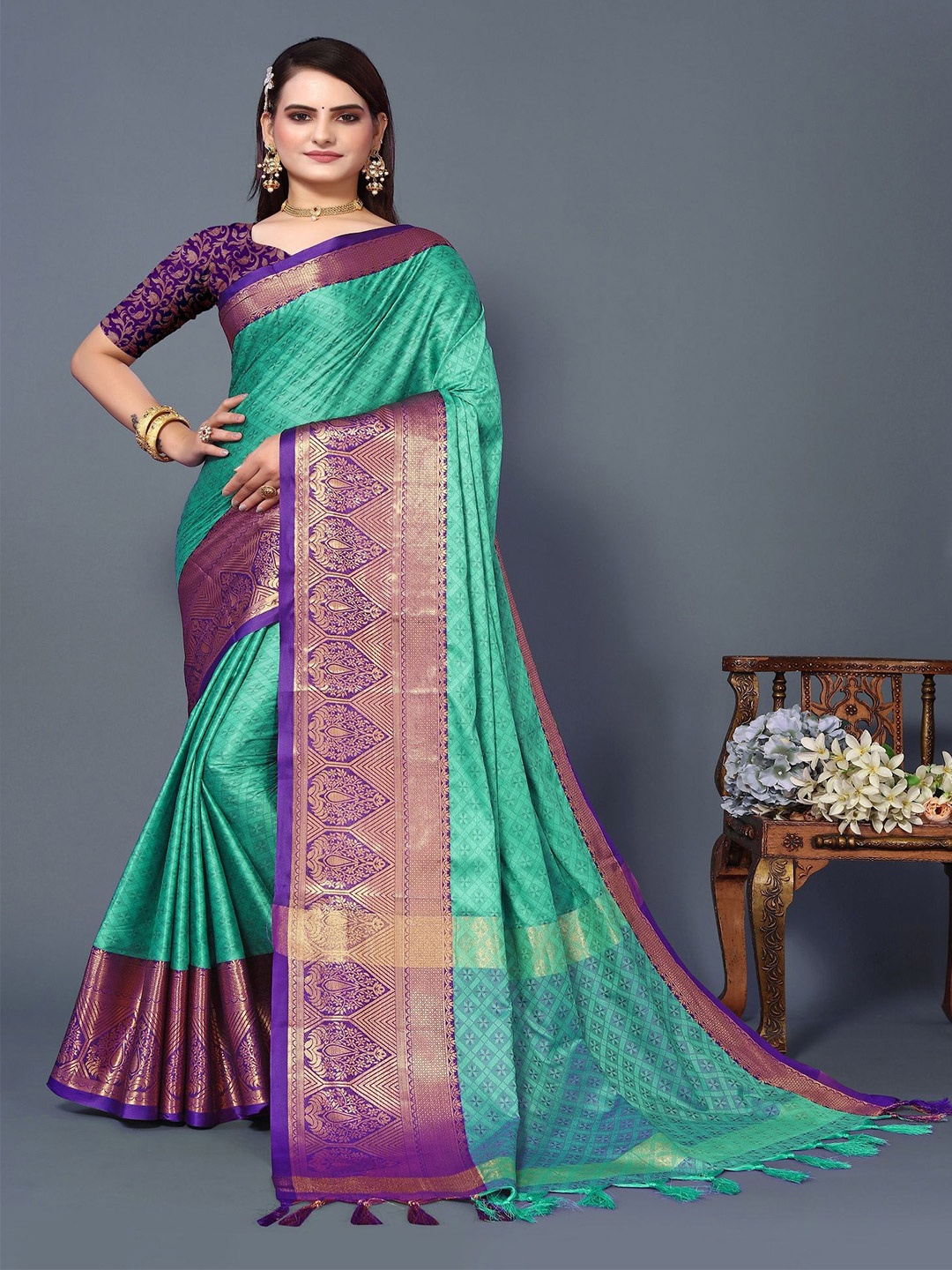 

Aika Woven Design Zari Saree, Blue