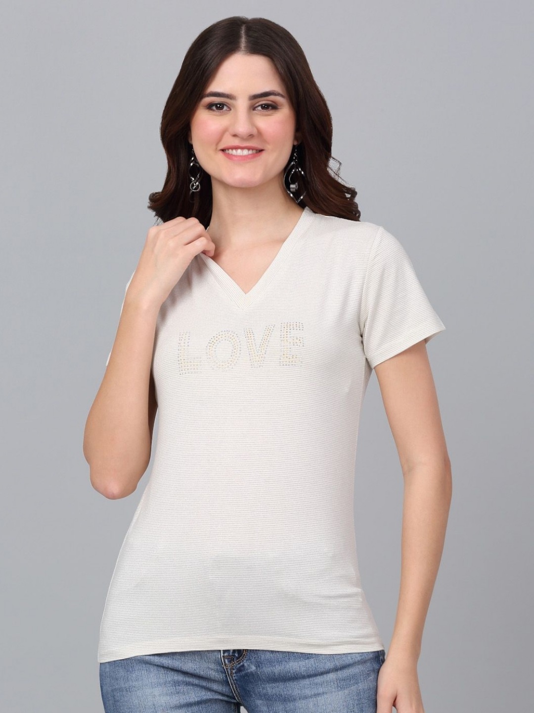 

Dressitude Women Solid V-Neck Pure Cotton T-Shirt, Cream