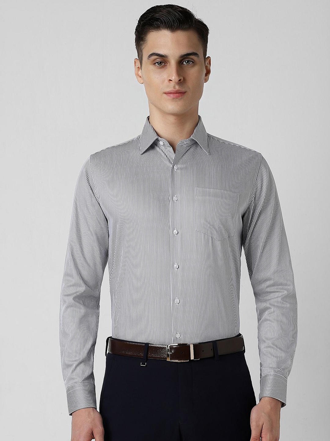 

Van Heusen Men Spread Collar Striped Cotton Slim Fit Formal Shirt, Off white