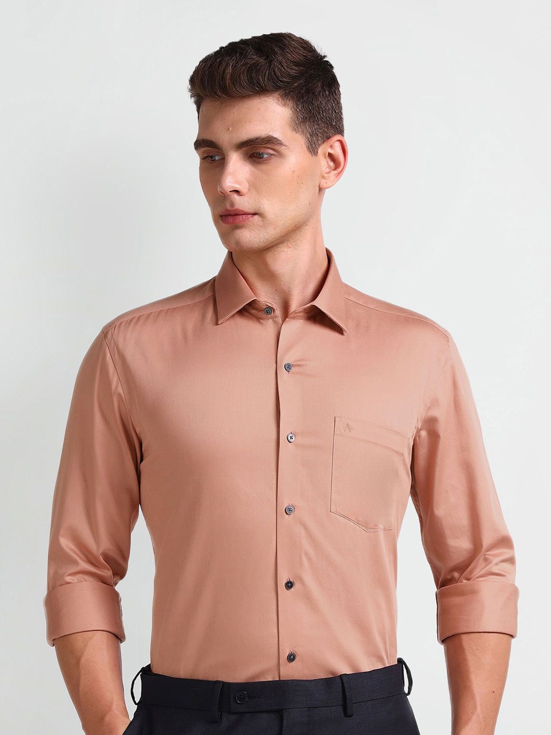 

Arrow Men Smart Spread Collar Solid Cotton Slim Fit Formal Shirt, Pink
