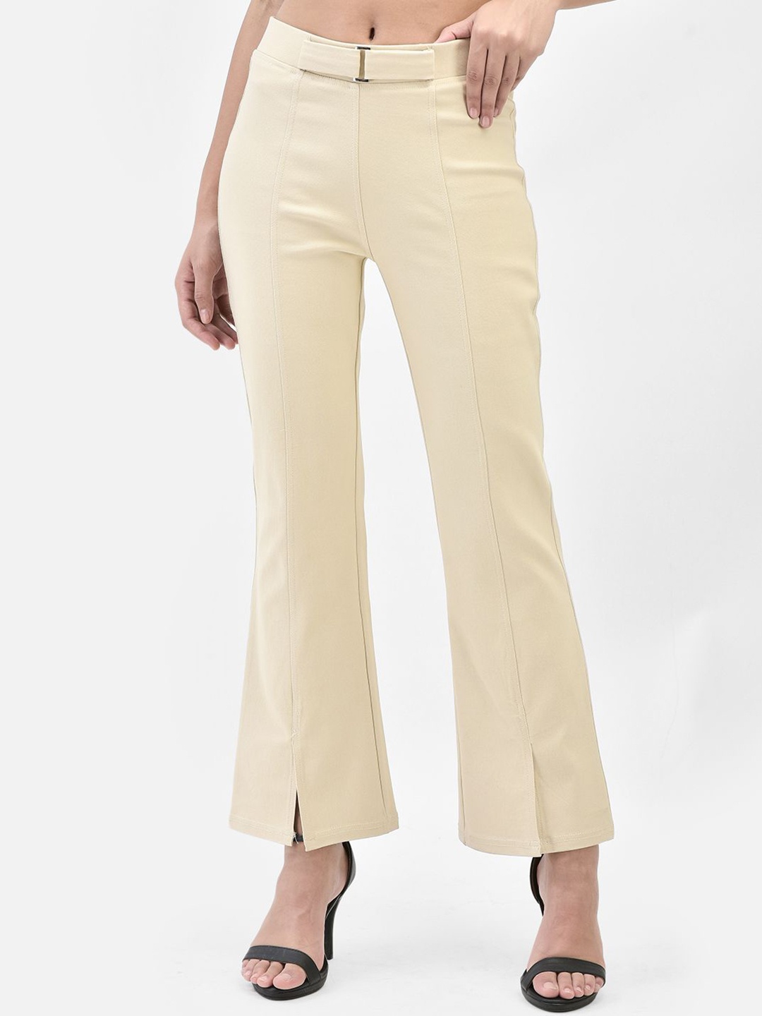 

FUTURO Women Super Flared High-Rise Trousers, Beige