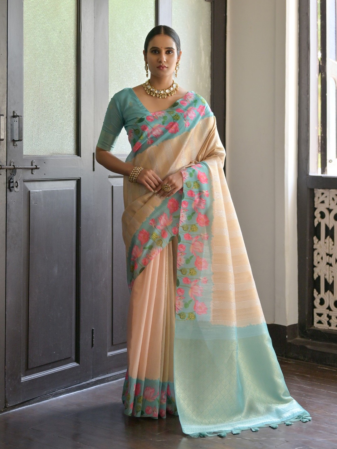 

LeeliPeeri Designer Woven Design Zari Silk Blend Banarasi Saree, Teal