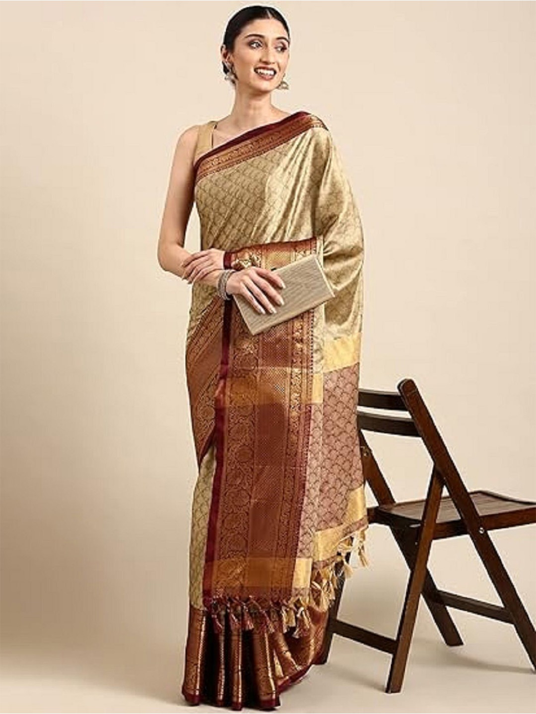 

Aika Woven Design Zari Banarasi Saree, Beige