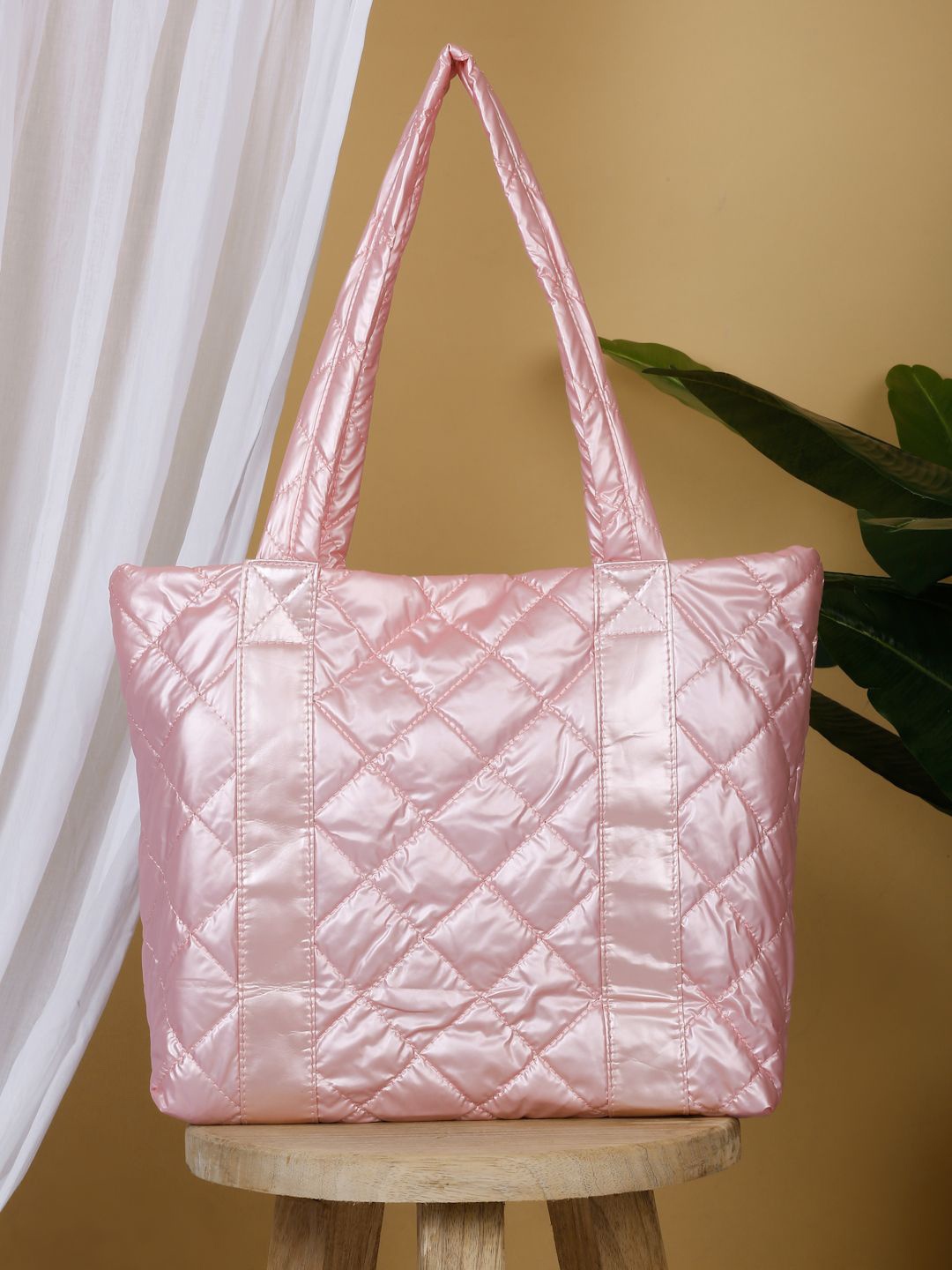 

Apsis Textured PU Structured Shoulder Bag with Quilted, Pink