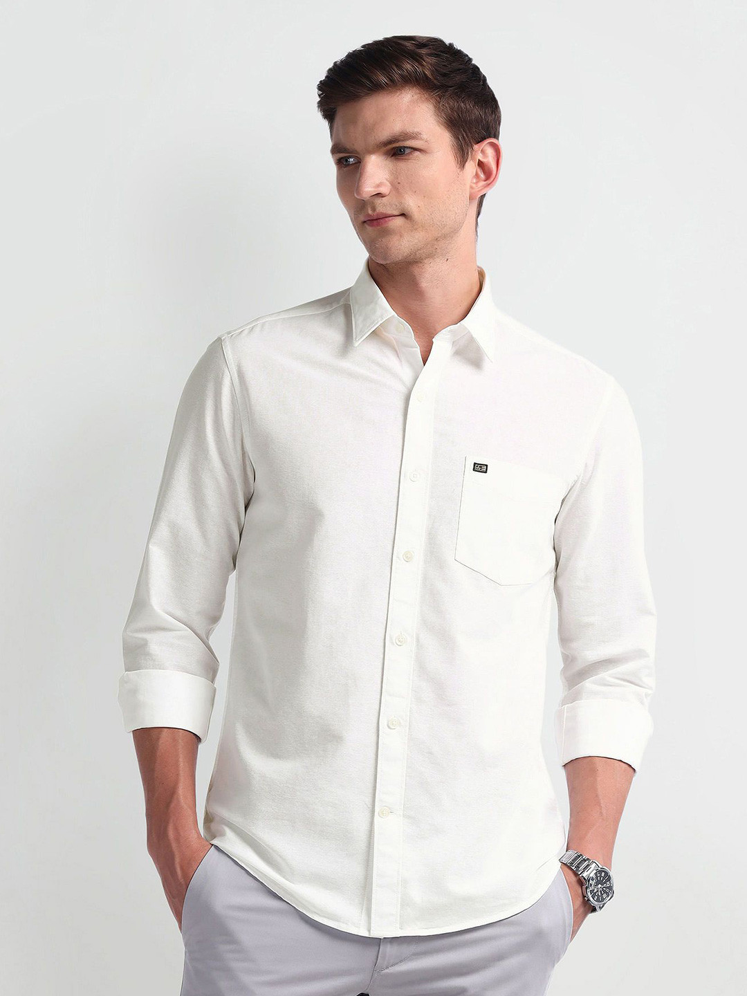 

Arrow Sport Men Smart Spread Collar Solid Cotton Slim Fit Casual Shirt, White