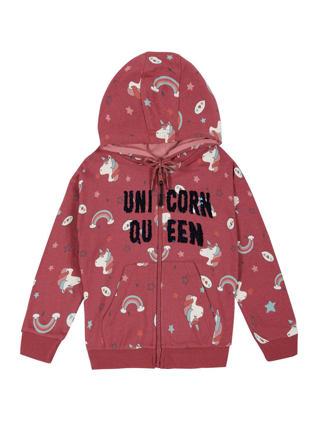 

PLUM TREE Girls Conversational Printed Hooded Sweatshirt, Maroon