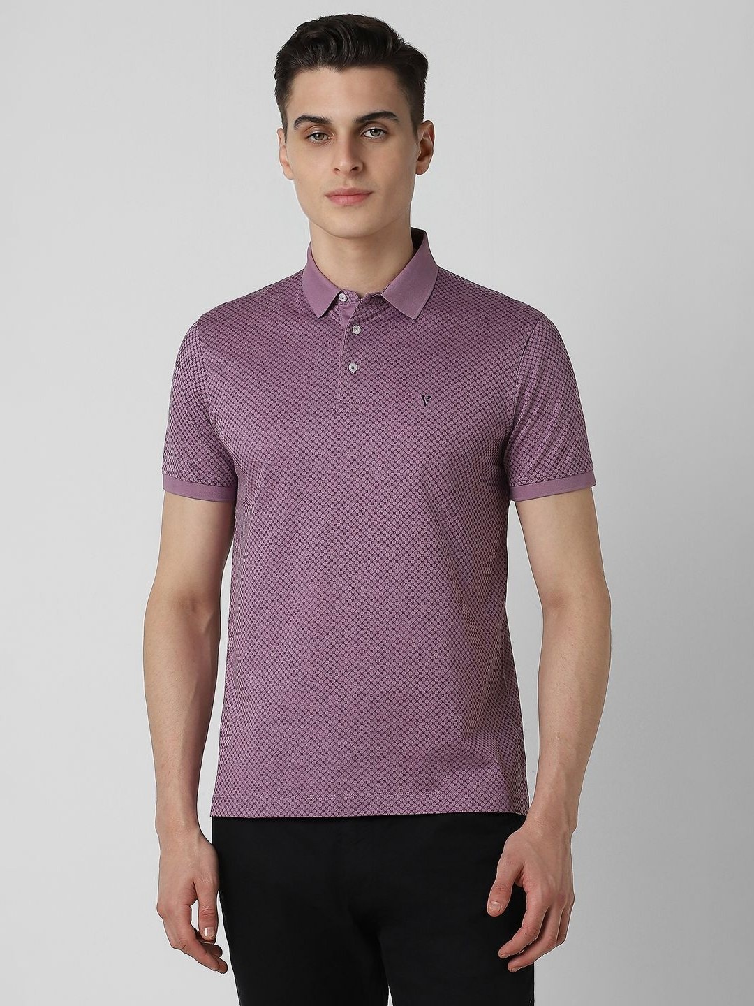 

Van Heusen Men Geometric Printed Polo Collar Cotton T-shirt, Lavender