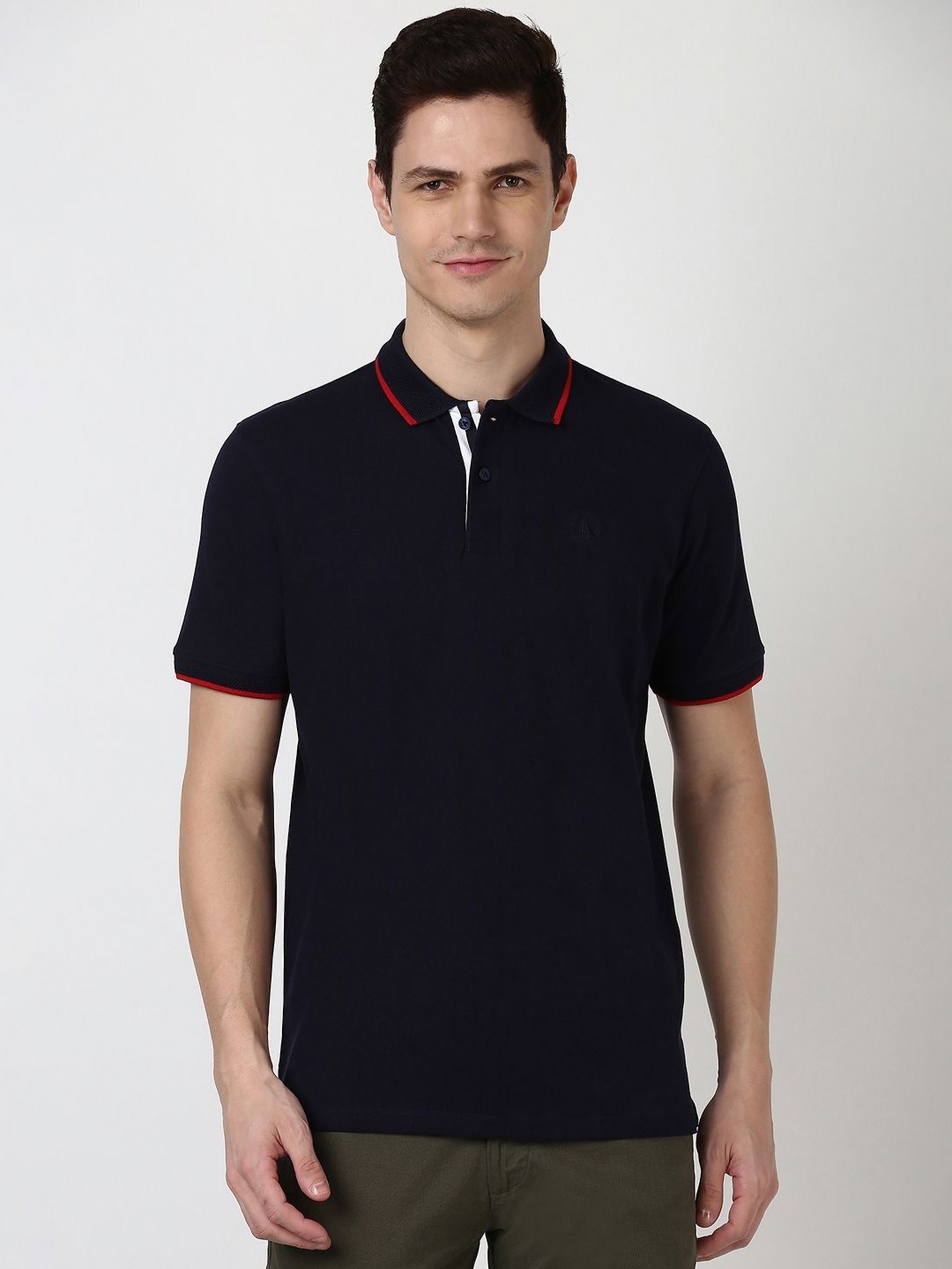 

Peter England Casuals Men Solid Polo Collar Cotton T-Shirt, Navy blue