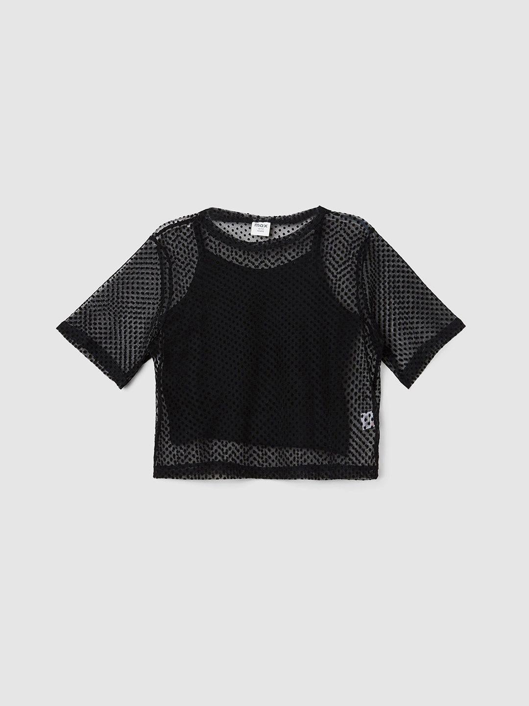 

max Girls Solid Round Neck Cotton Top, Black