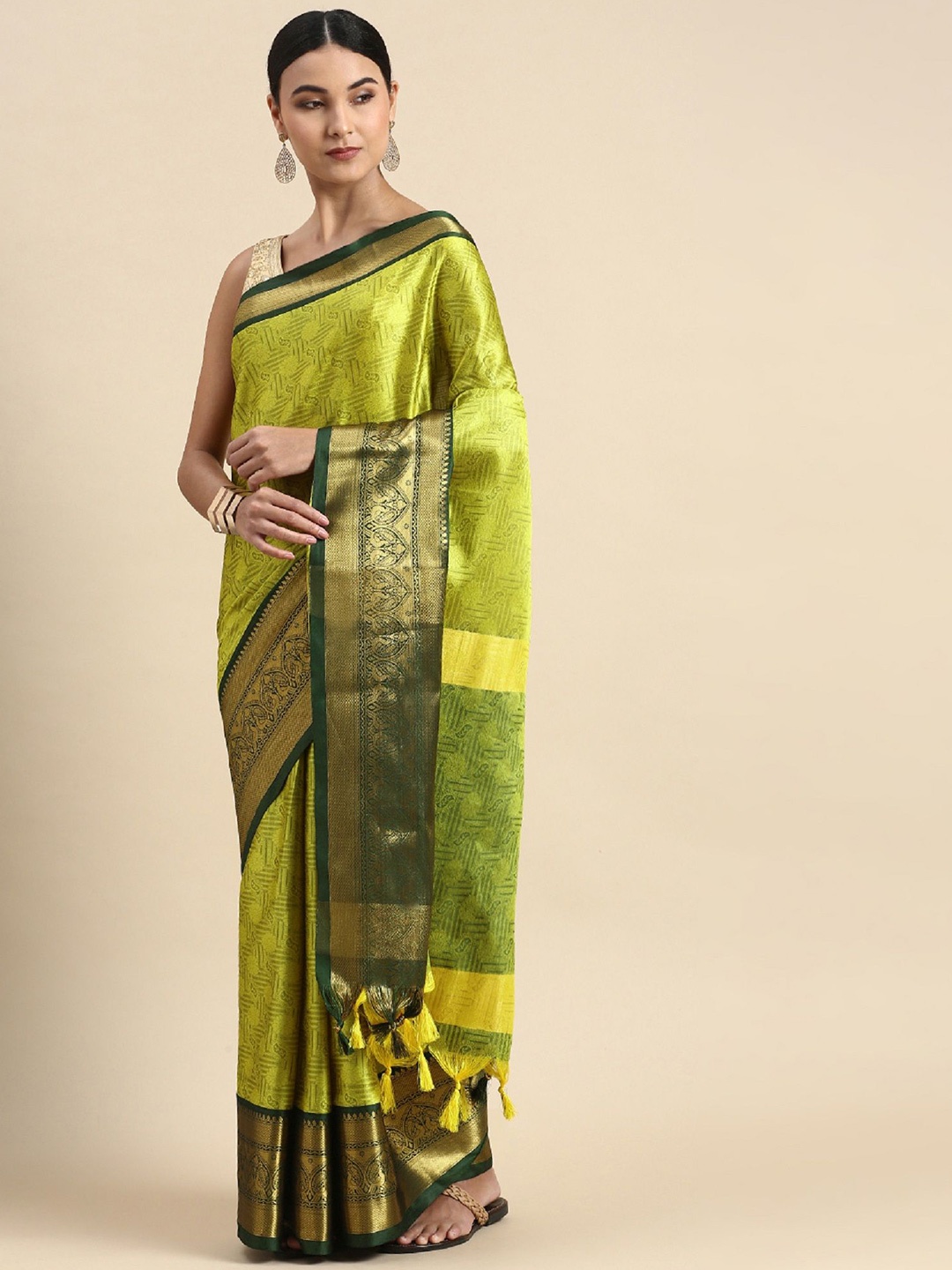

Aika Woven Design Zari Saree, Lime green