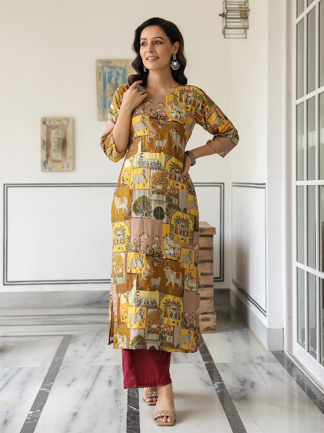 

FASHOR Ethnic Motifs Printed Cotton Kurta, Green