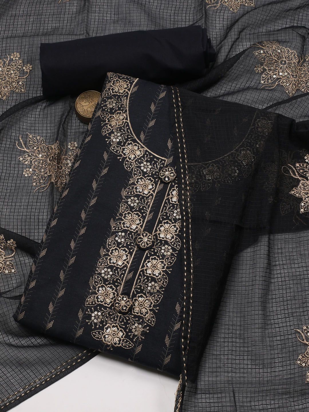 

Meena Bazaar Embroidered Thread Work Unstitched Dress Material, Black