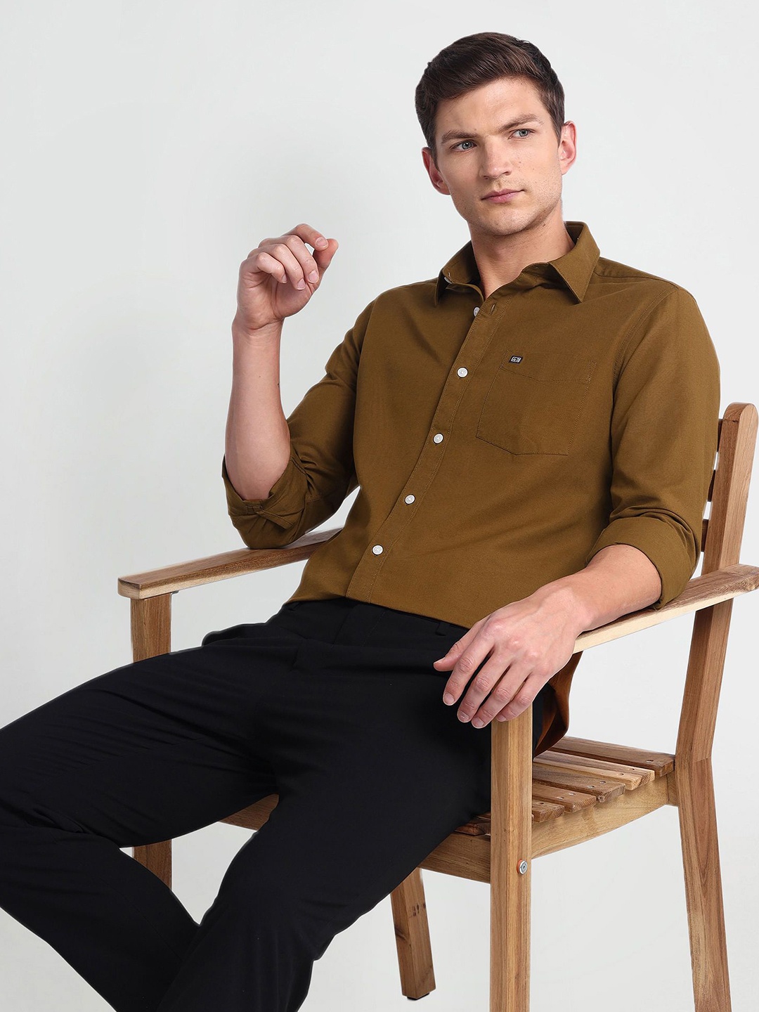 

Arrow Sport Men Smart Spread Collar Solid Cotton Slim Fit Casual Shirt, Mustard