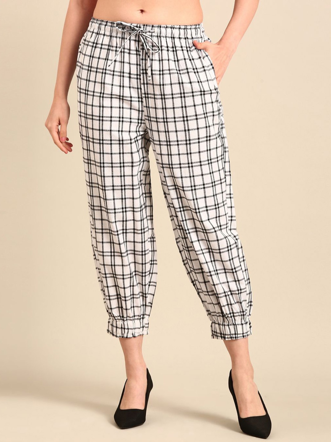 

De Moza Women Cotton Striped Trousers, White