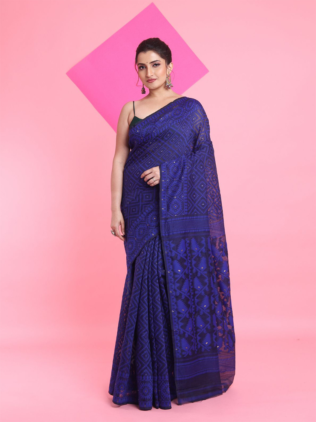 

Arhi Woven Design Silk Cotton Jamdani Saree, Black