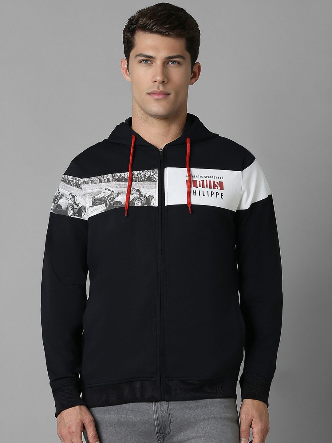 

Louis Philippe Sport Men Graphic Printed Hooded Sweatshirt, Black