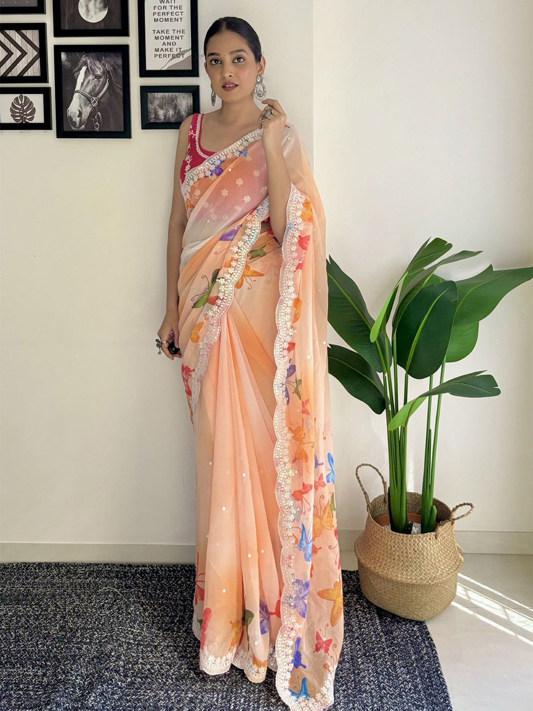 

LeeliPeeri Designer Embellished Embroidered Saree, Orange