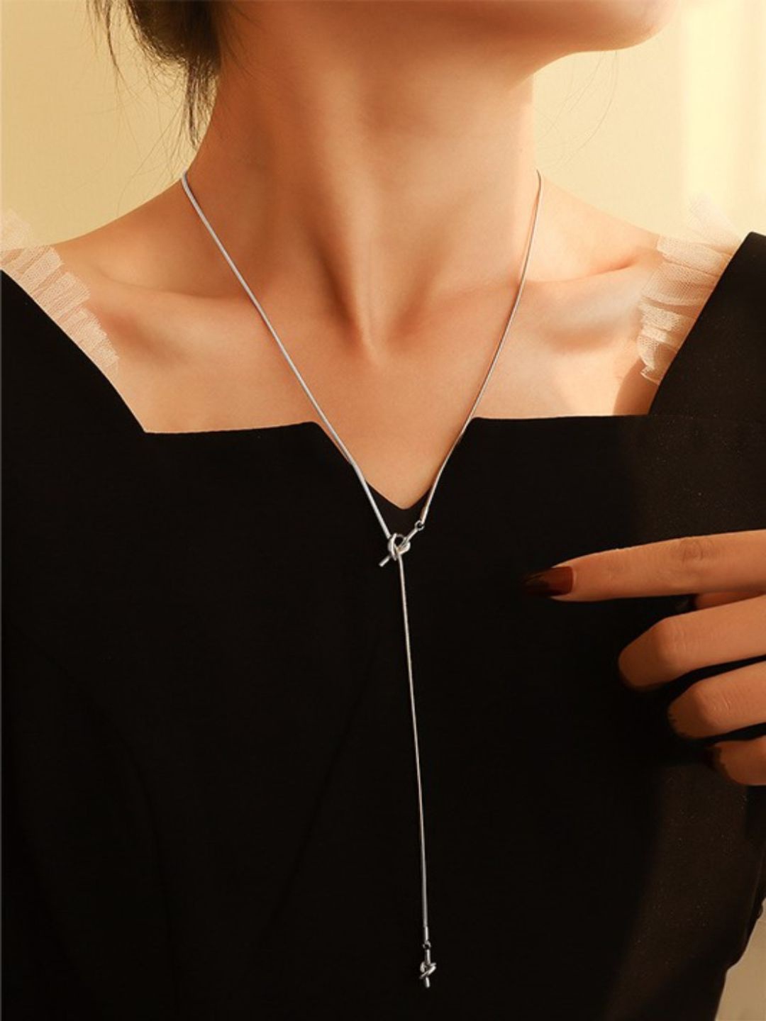 

AQUASTREET Silver Plated Stainless Steel Antitarnish Adjustable Long Tassel Knot Necklace