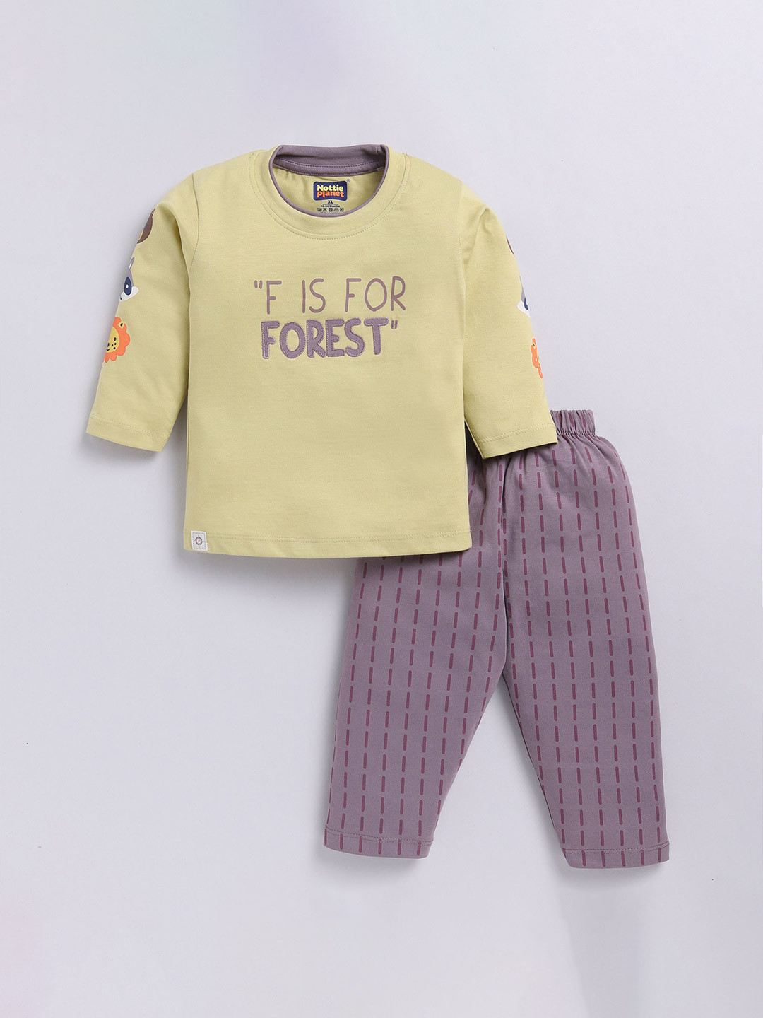 

Nottie Planet Boys Printed Cotton T-shirt with Pyjamas, Yellow