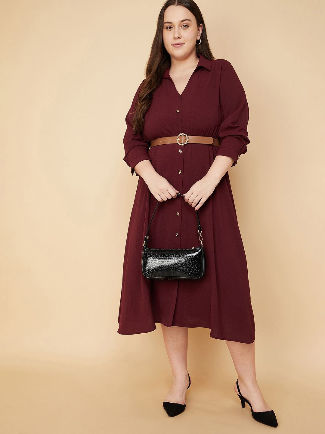

max Plus Size Midi Shirt Dress, Maroon