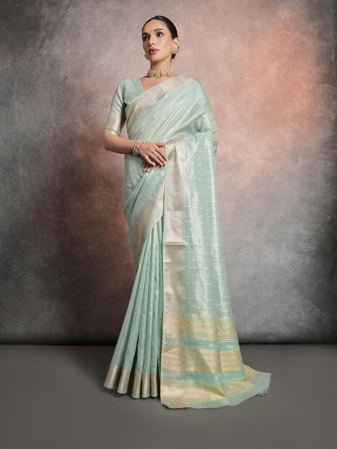 

LeeliPeeri Designer Woven Design Zari Silk Blend Saree, Teal