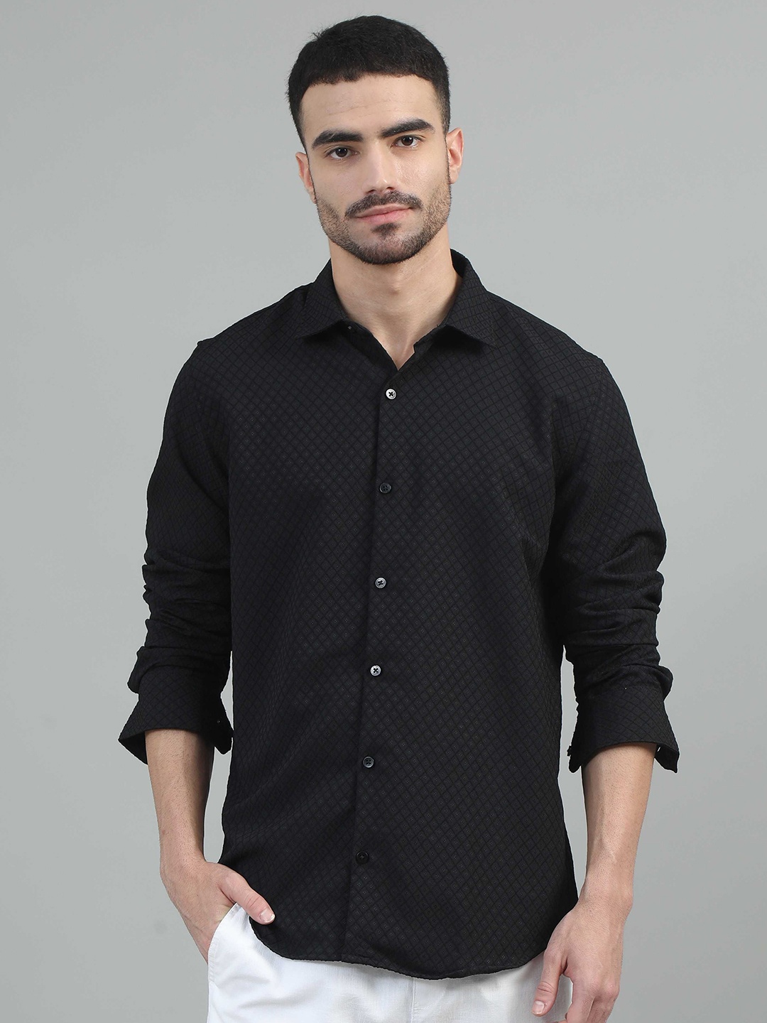 

SORATIA Men Opaque Printed Casual Shirt, Black