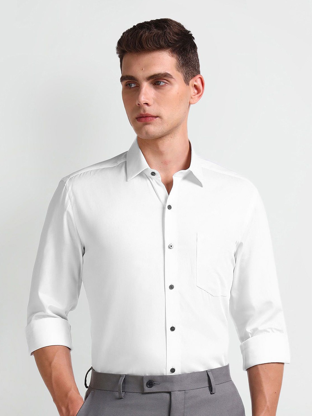 

Arrow Men Smart Spread Collar Solid Cotton Slim Fit Formal Shirt, White