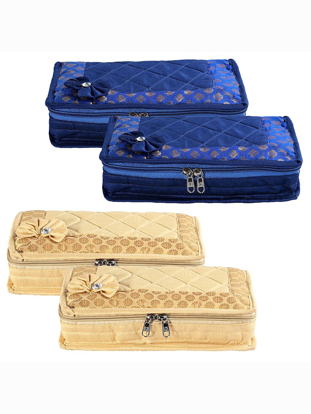 

Kuber Industries Gold-Toned & Blue 4 Pieces Self Design Jewellery Organisers