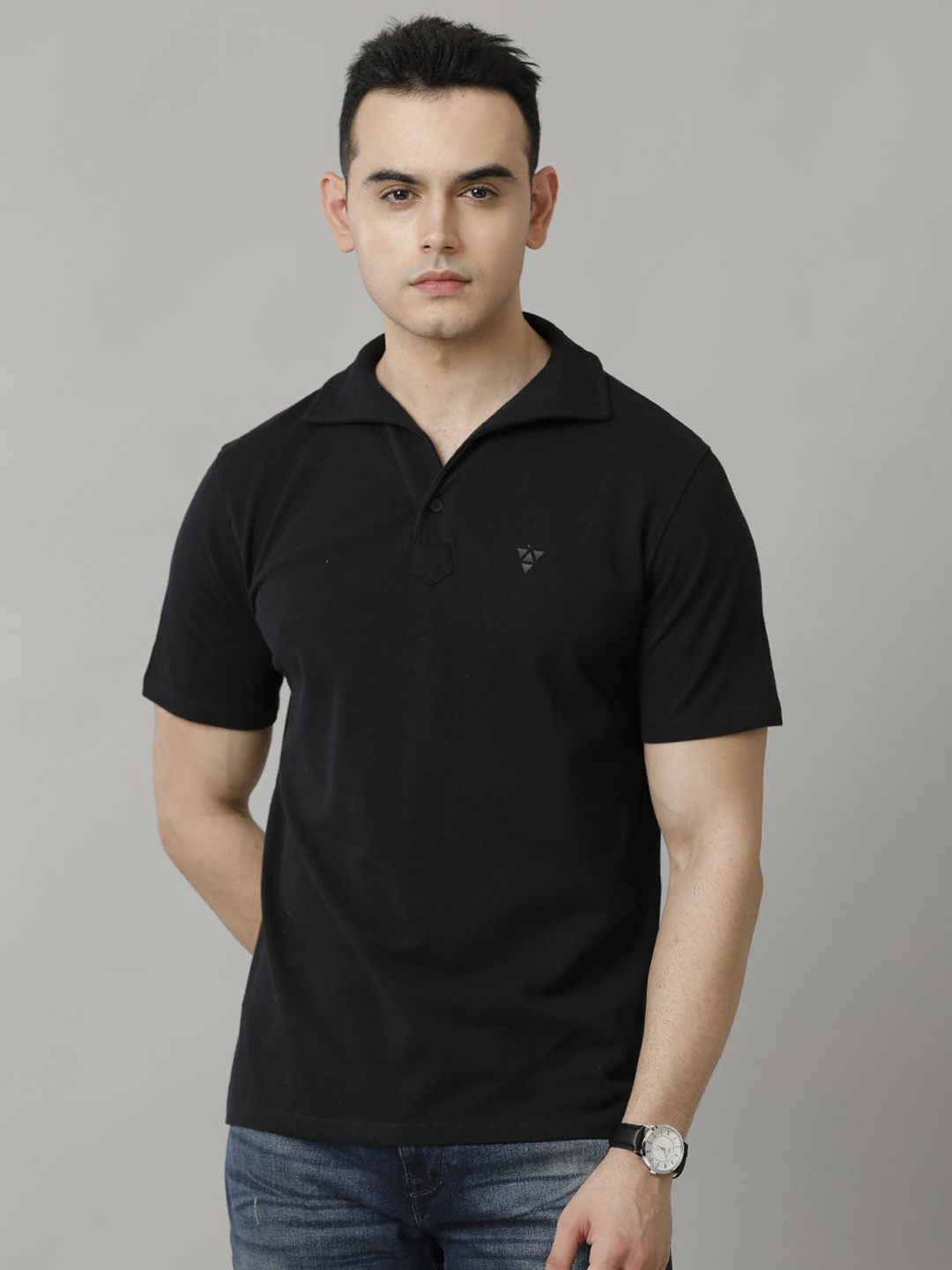 

Voi Jeans Men Solid Polo Collar Cotton T-Shirt, Black