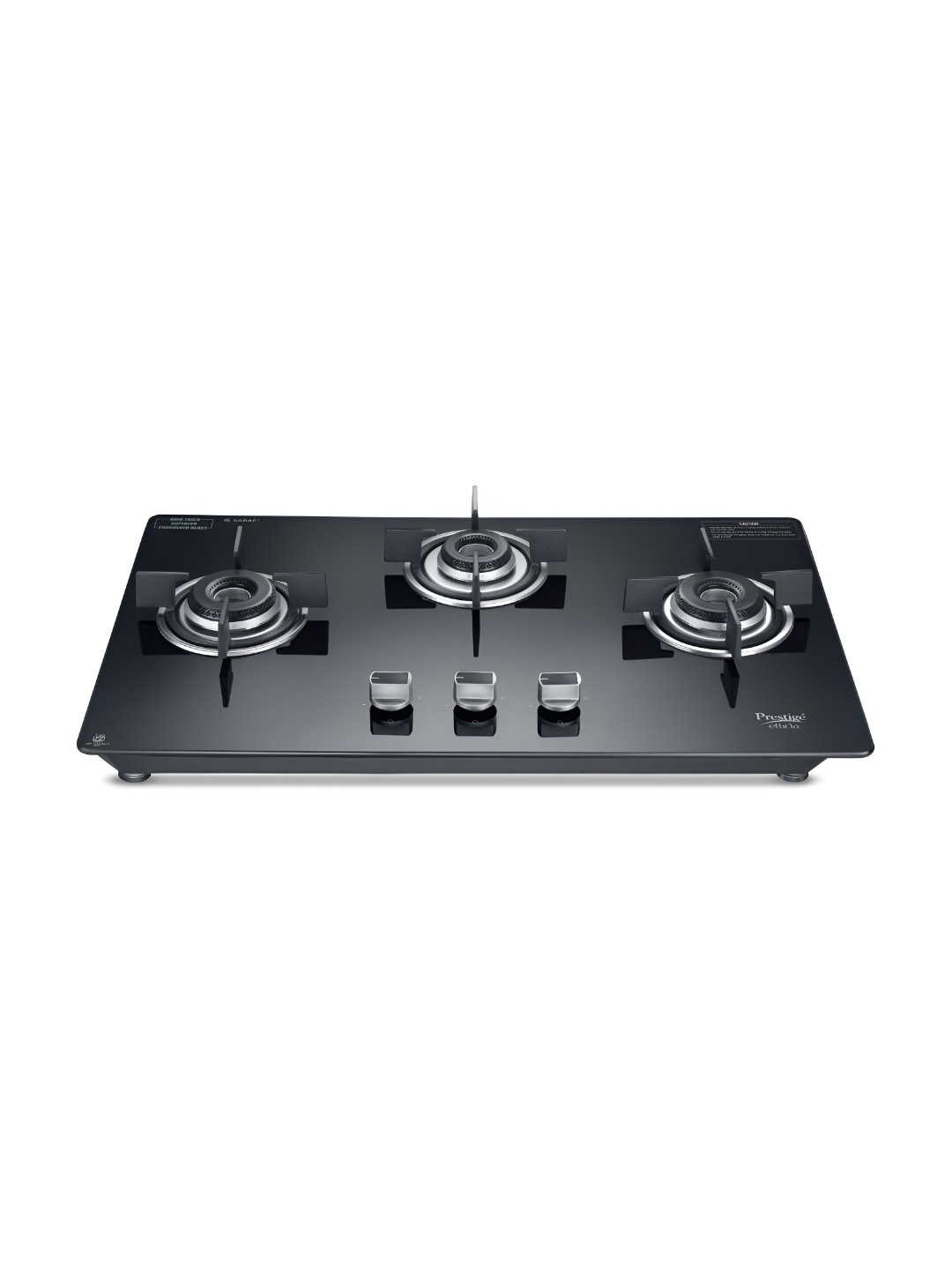 

Prestige Efficia Black 3 Burner Glass Manual Gas Stove With Cleaning Stand & Holder