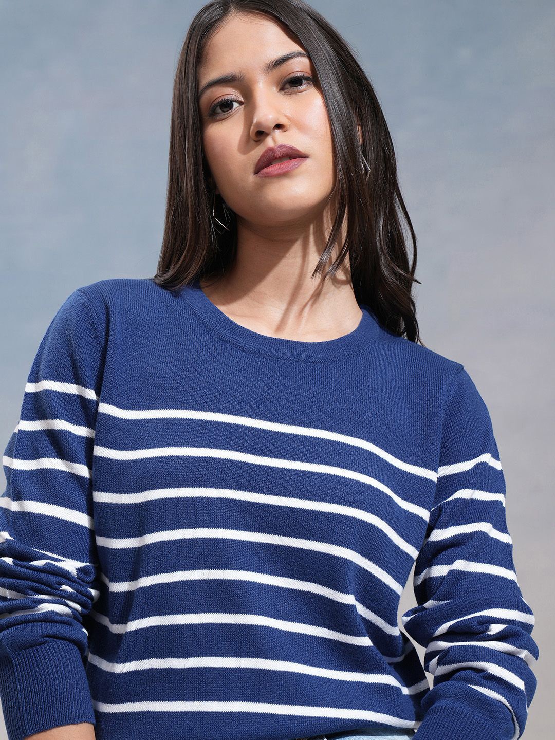 

Tokyo Talkies Women Striped Pullover, Navy blue