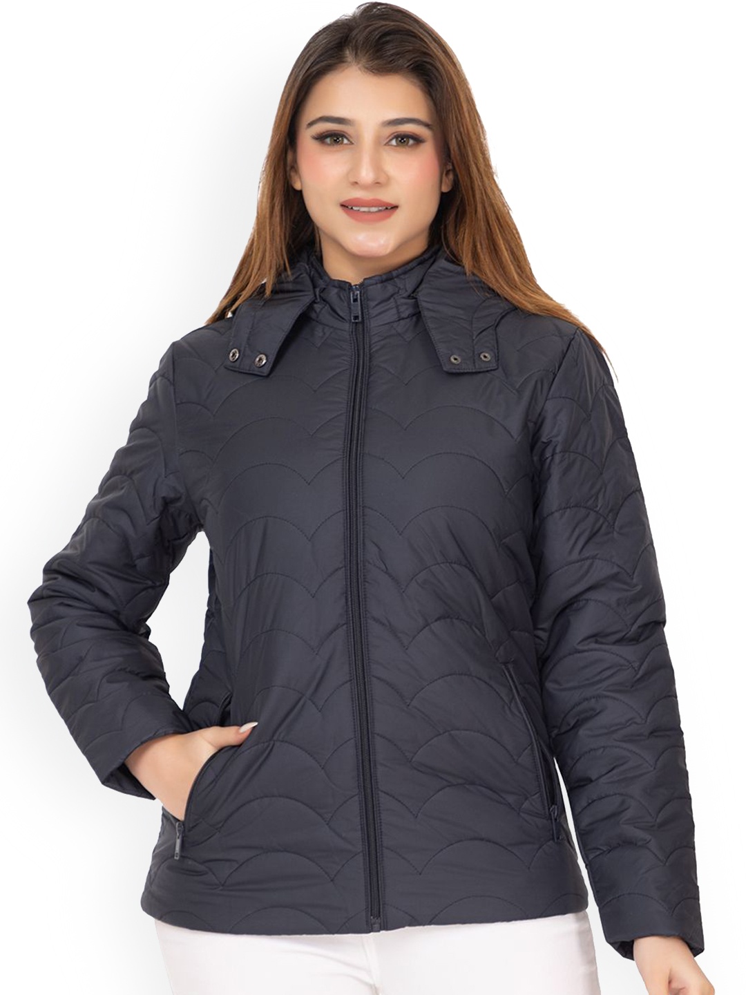 

TWENTY ME Women Solid Quilted Jacket, Navy blue