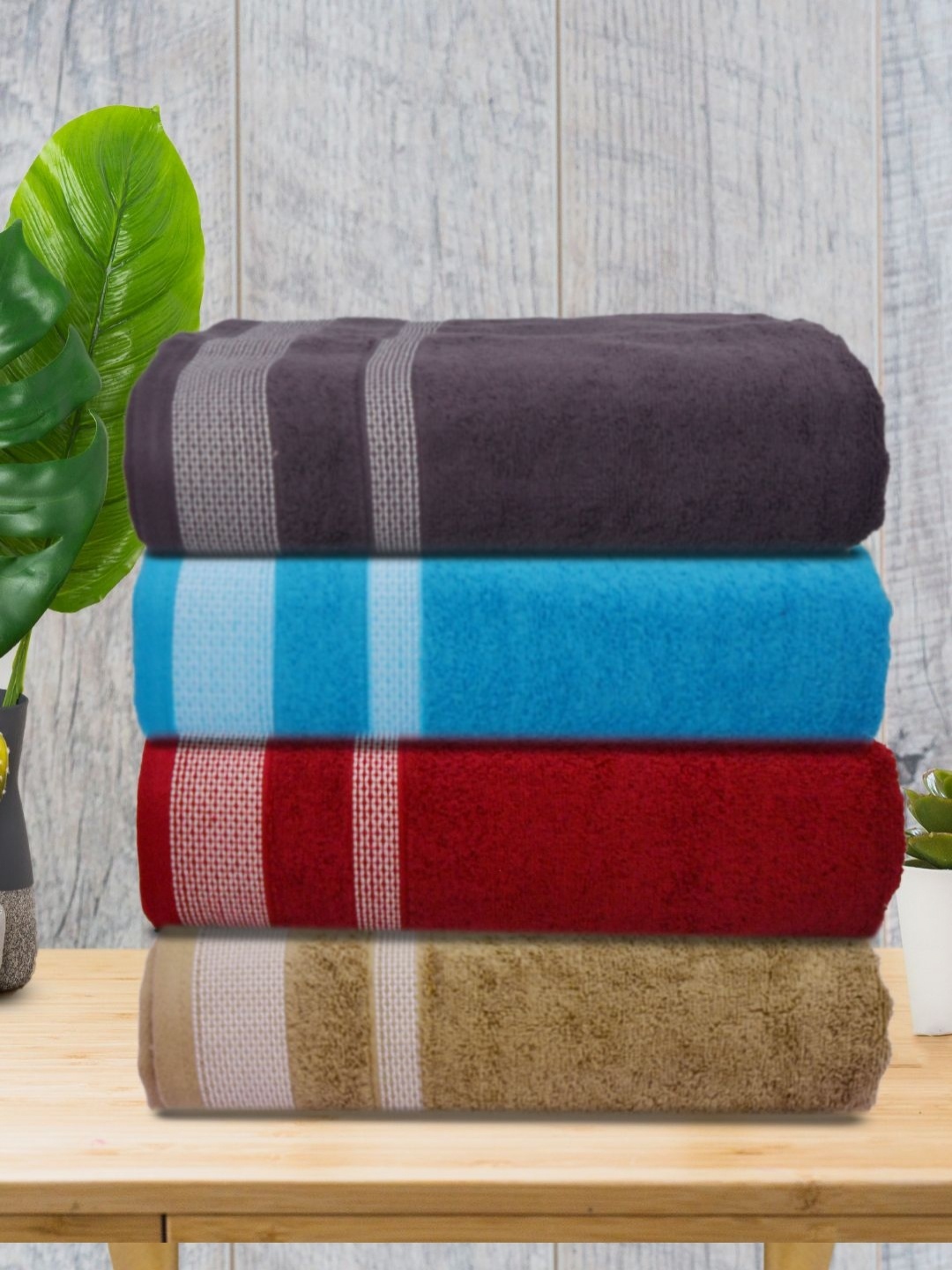 

Aura Blue & Red 4 Pieces Striped Cotton 400 GSM Bath Towels
