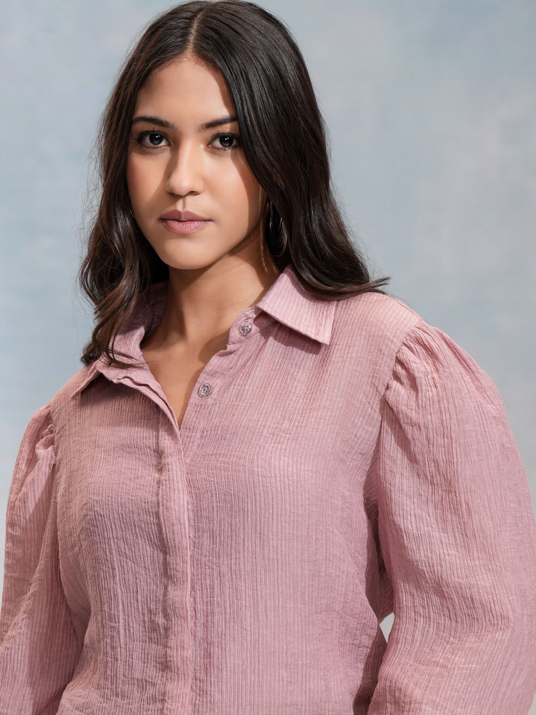 

Tokyo Talkies Women Solid Shirt Collar Top, Pink